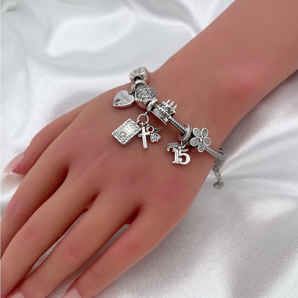 Linx Stainless Steel charm bracelet with Quinceanera 15th birthday charms